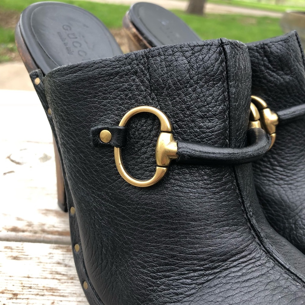 Gucci Horsebit Clogs 8.5 Black Shoes Vintage Mules - Picture 5 of 14